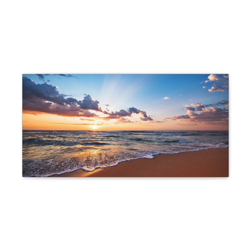 «Colorful Ocean Beach Sunrise Ocean», art mural sur toile, H 12 po x l 18 po
