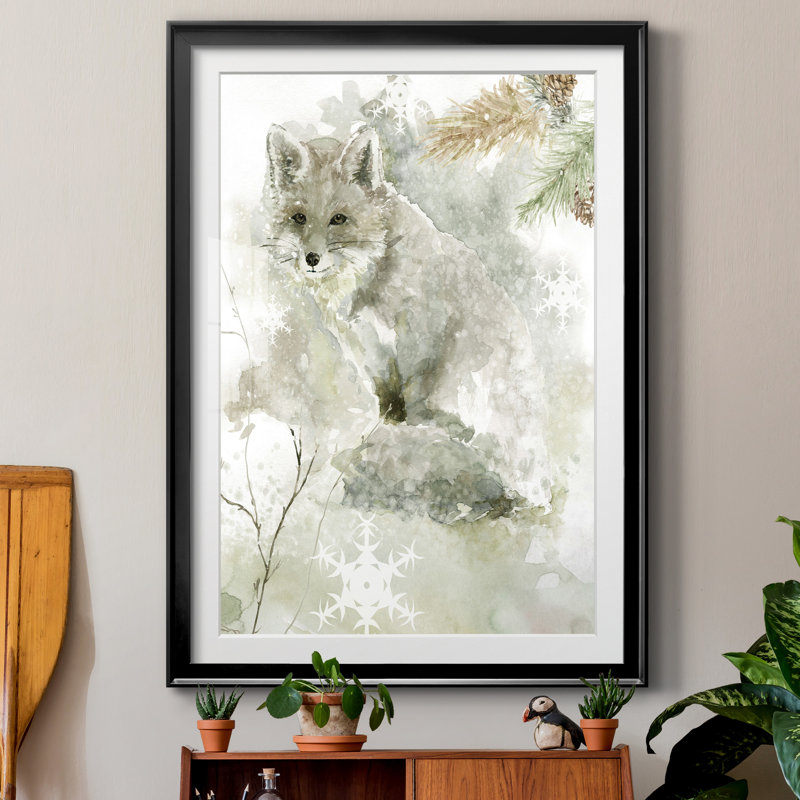 Winter Lodge Fox - Reproduction d'art graphique sur papier encadré, Papier noir, H 26,5 po x l 36,5 po x P 1,5 po