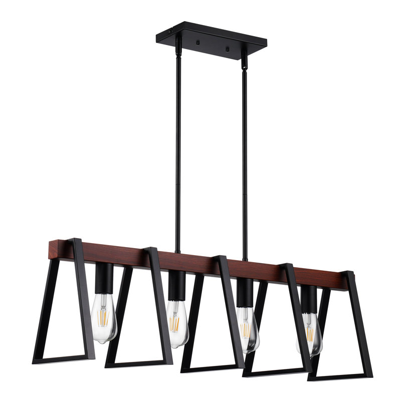 Suspension à 4 lumières pour îlot de cuisine, 60 W, luminaire réglable pour salle à manger avec 2 tiges de 15 cm et 6 tiges de 30 cm, culot E26, lustre linéaire de style ferme avec structure métallique industrielle.