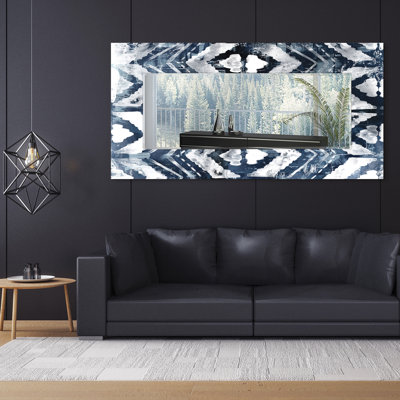 "Indigo Extraction" Rectangular Beveled Mirror on Free Floating Reverse Printed Tempered Art Glass