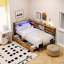 Lit de jour de rangement simple avec tête de lit bibliothèque et 2 tiroirs sous le lit-359157617