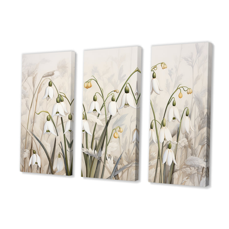 Minimalisme «Snowdrops Beige Scenery I» - ensemble de reproductions d'art mural Snowdrops, H 32 po x l 48 po x P 1 po