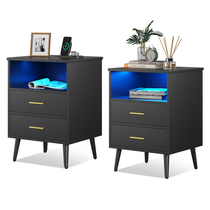 Boersma 45cm W Manufactured Wood Bedside Table, Black
