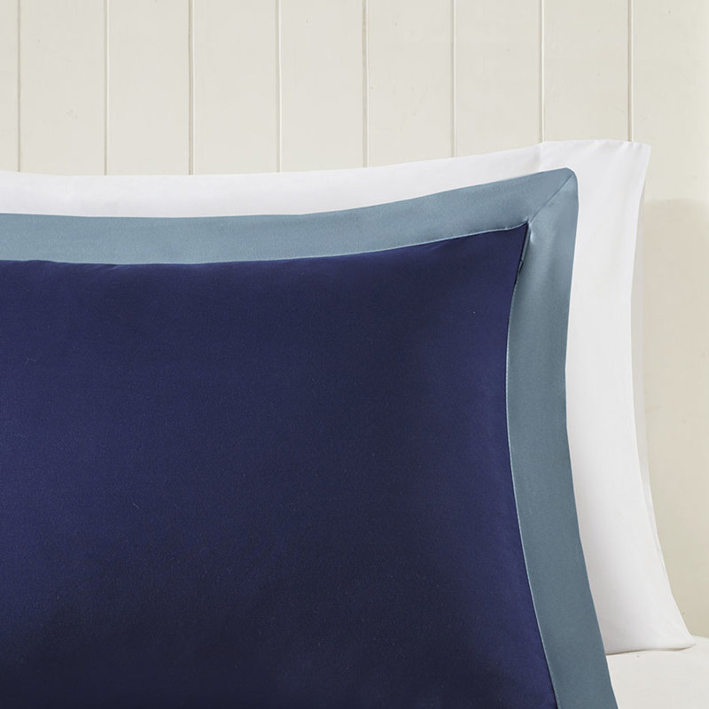 Édredon en duvet synthétique réversible bleu marine + bleu avec fermeture à glissière à motif losanges de 3 m et taies décoratives à fermeture à glissière
