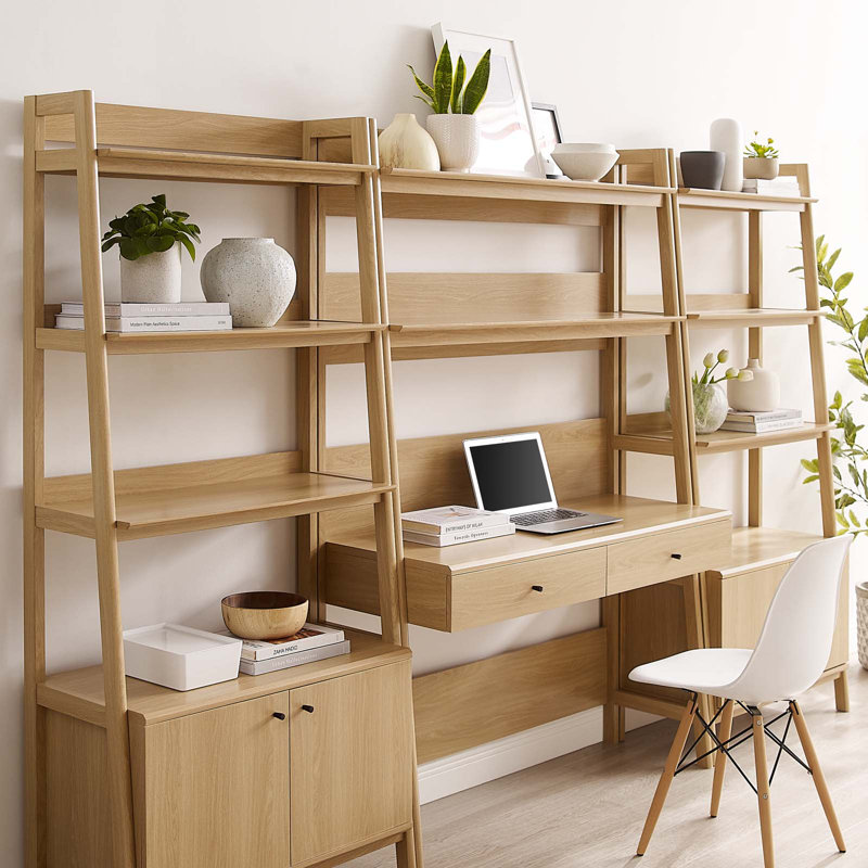 Bixby Oak 3-Piece Office Desk and Bookshelf Set