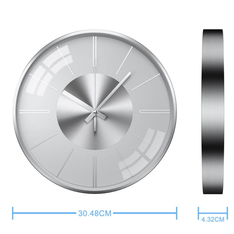Aluminium Wall Clock, Silver White Scale