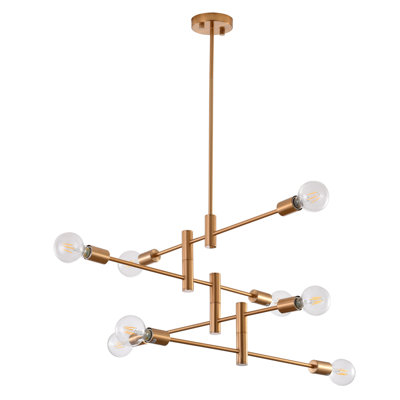 Modern 8 Light Brass Linear Arm Chandelier