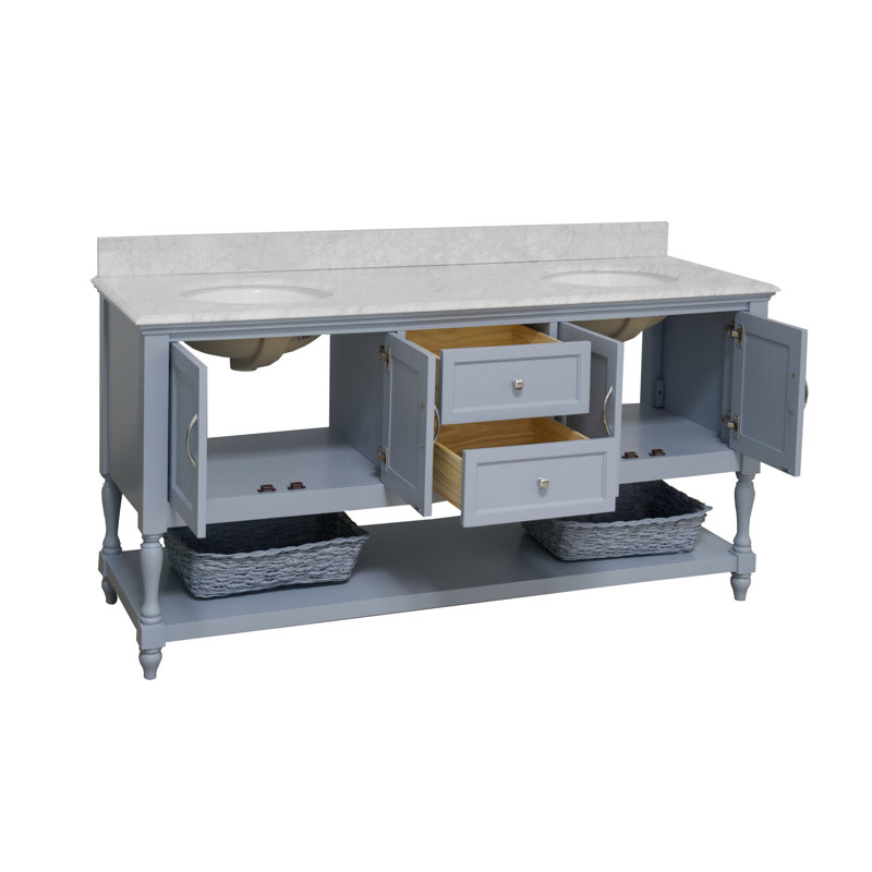 Ensemble de meuble-lavabo double 72 po Hampton, Marbre de Carrare, Bleu poudre