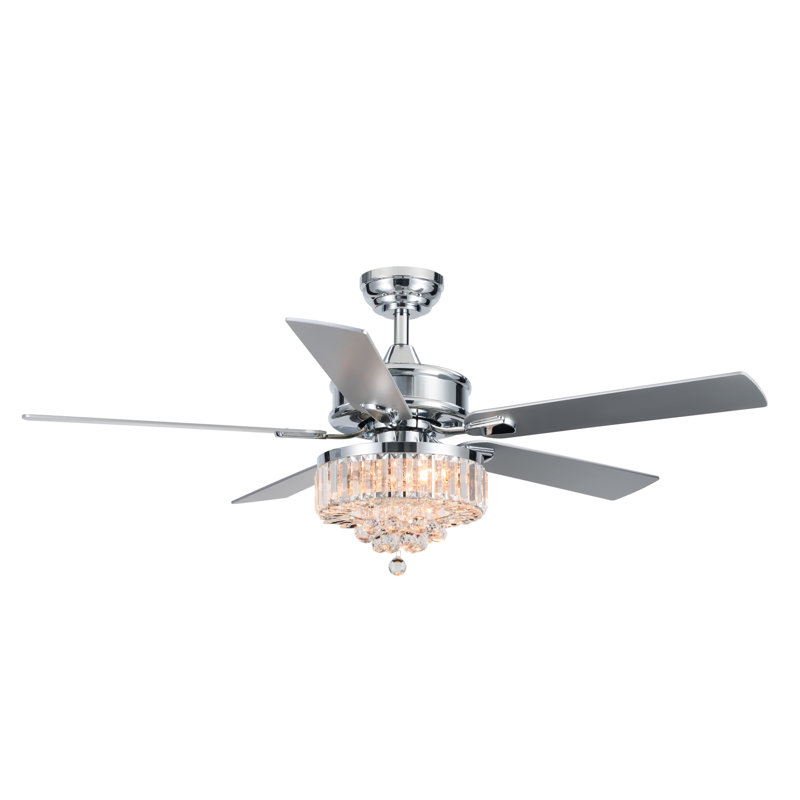 52" Crystal Ceiling Fan with Lights, Silver/Gray