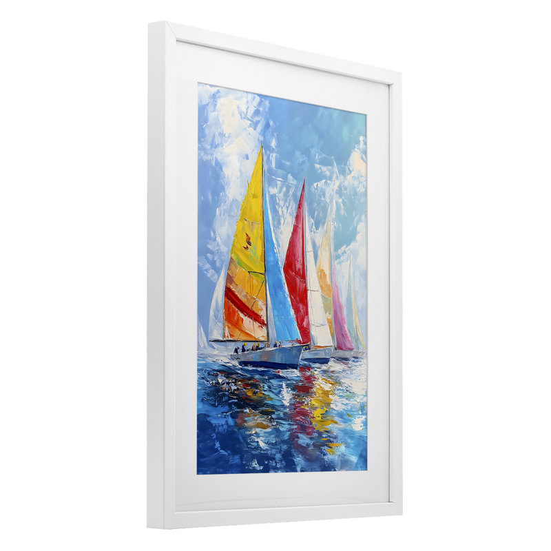 Flotte de voiles colorées, reproduction encadrée sous verre, design par LSR Design Studio, H 20 po x l 14 po