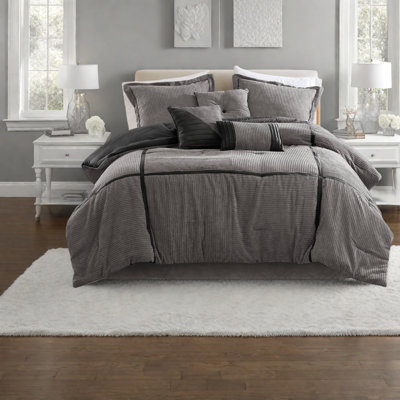 Premium Bedding Sets, Grey Micro Corduroy Queen, Modern Home Style