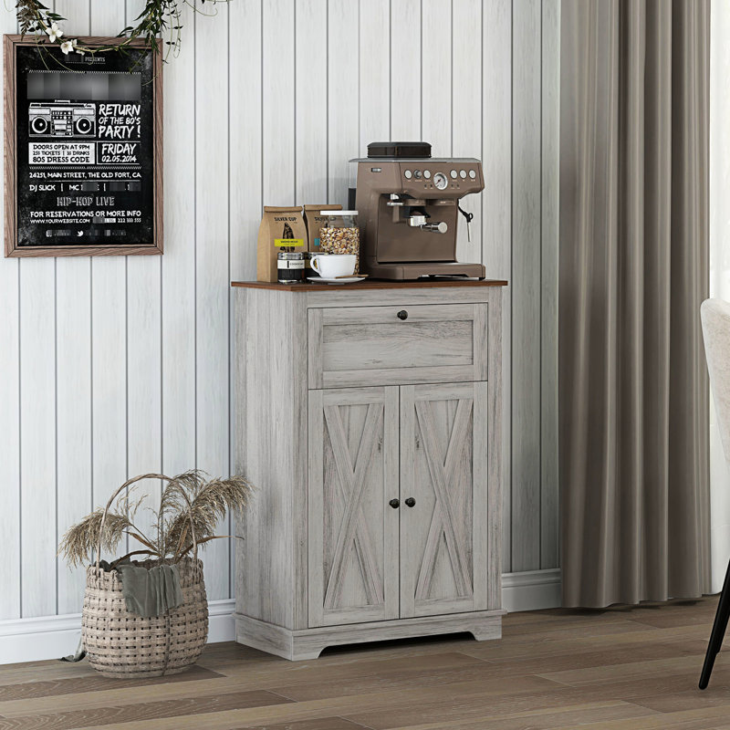 Gray Cupboard, Sideboard With Double Doors, Drawer And Adjustable Shelf. For Bedroom & Living Room. . 23.5" X 11.75" 34.5 Accent Cabinet, Gray. Bedroom, Tipping. 23.5"W 11.75"D 34.5"H