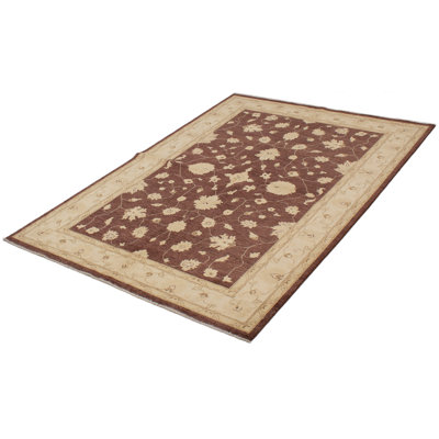 Tapis zone en laine brun/ivoire 6 pi 2 po x 8 pi 10 po one-of-kind à la main noué la peshawar Dowlin