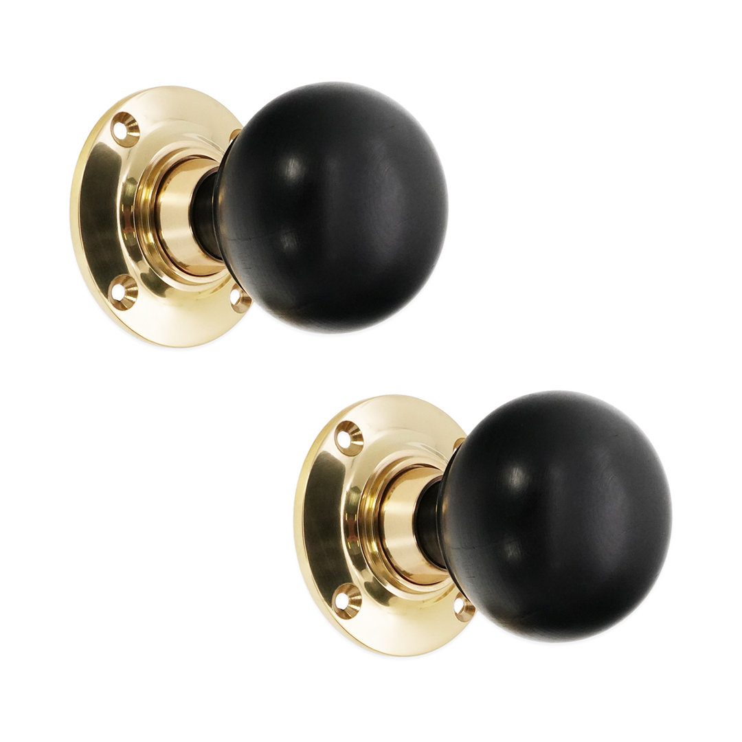 Ebony Bun Rim/Mortice Door Knob Polished Brass