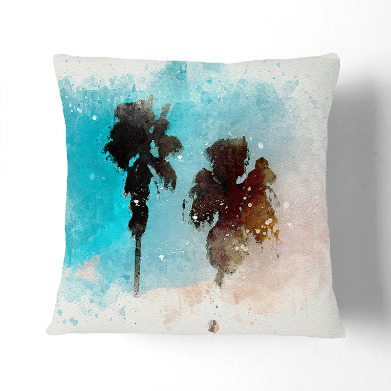 Los Angeles Palm Trees Cushion with Filling, Stone, 55cm H x 55cm W x 20cm D
