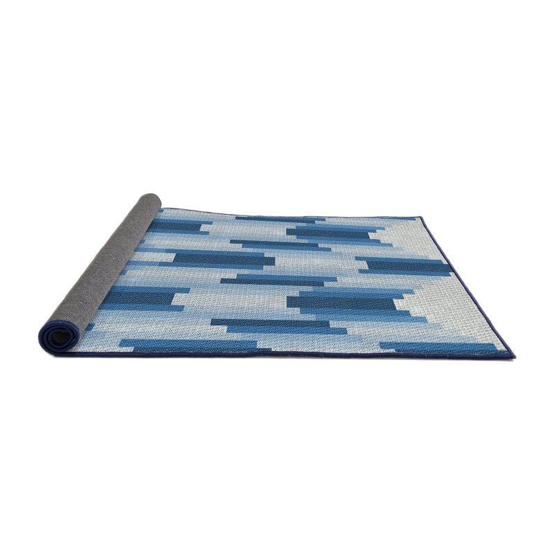 Tapis bleu/blanc cassé à motif, Rond 6 pi