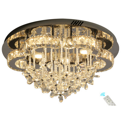 24" Flower Crystal Chandelier LED Dimmable 3000-6000k