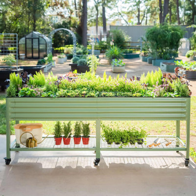 36" Tall 24" Wide Metal Outdoor Elevated Planter with Wheels