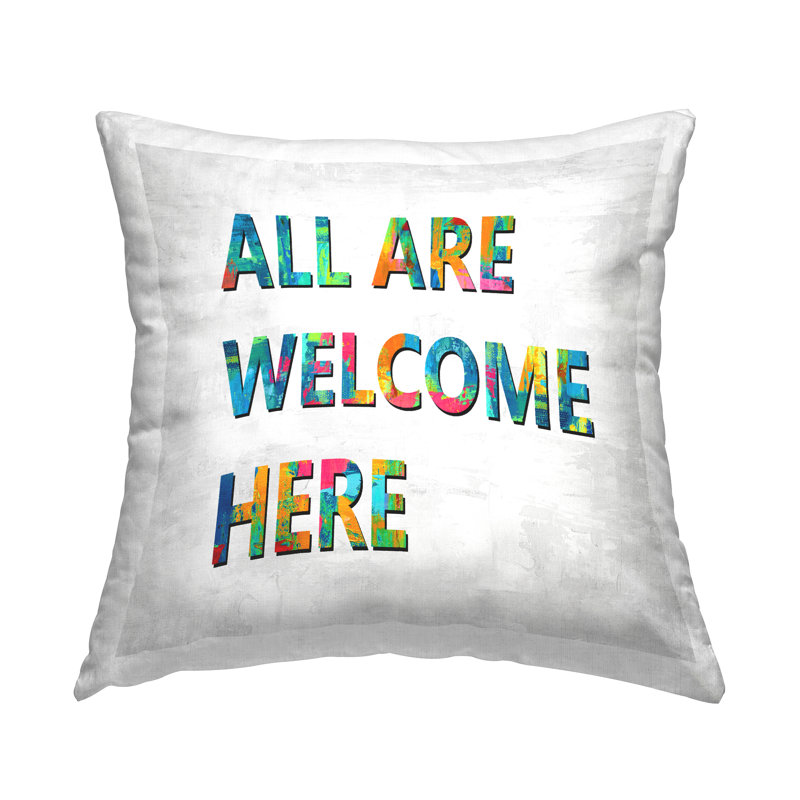 Coussin décoratif All Are Welcome Here Rainbow Print par Jamie Macdowell