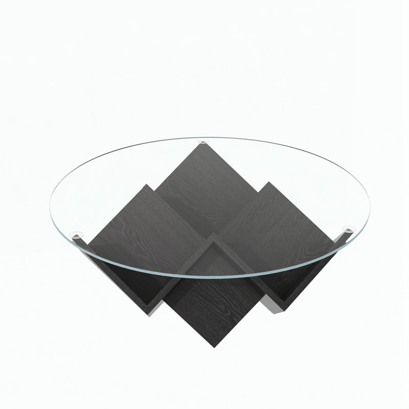 Table basse ronde avec plateau en verre The, Transparent/noir