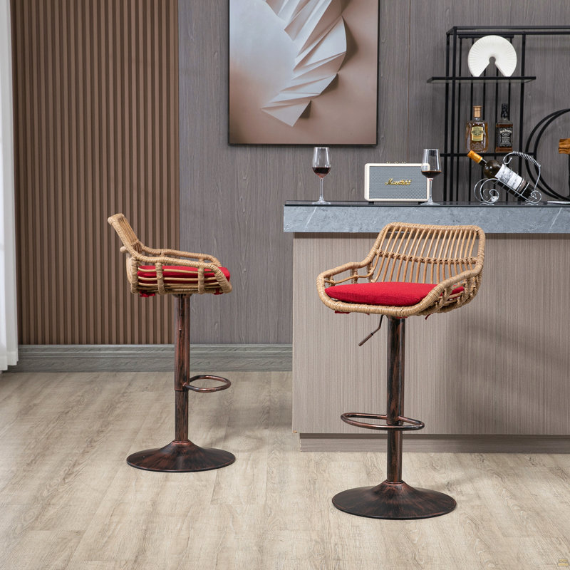 Tabouret de bar 19,29 po x 18,9 po x 42,91 po, hauteur réglable en lin et métal 1pc avec repose-pieds, Red