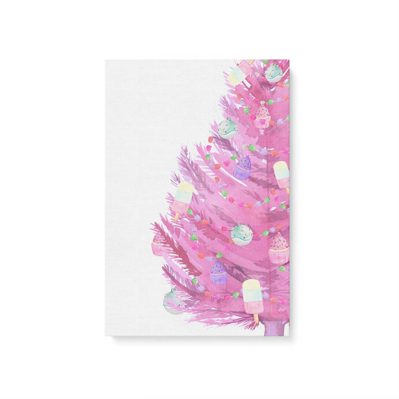 Playful Pink Christmas Tree Print on Canvas, 18" H x 12" W, Wrapped Canvas