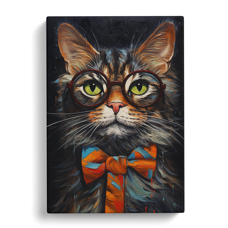 Cat with Glasses Painting No.4 - Wrapped Canvas, 76cm H x 50cm W x 3cm D