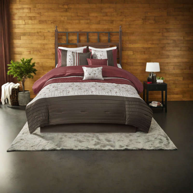 Elegant 7 Piece Bedding Set, Polyester Shimmer, Transitional Home Decor