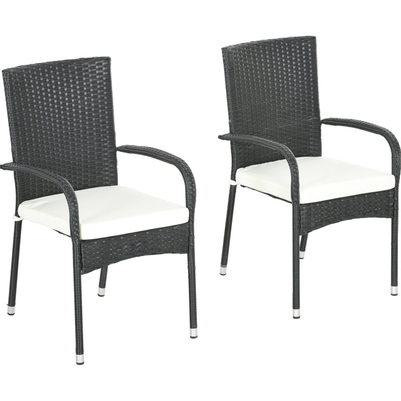 Stackable Pe Outdoor Dining Chairs With Cushions, 2 . Patio Armrest & . Cream White. 22" W X 23.5" D 37.5" H. 264 Lbs Load Capacity. All-Weather Seating, Assembly Needed 2. White , For Patio, Deck.