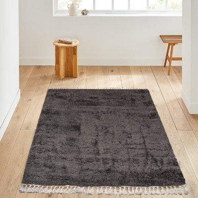Tapis rectangulaire en polyester tissé à la machine de couleur unie gris foncé