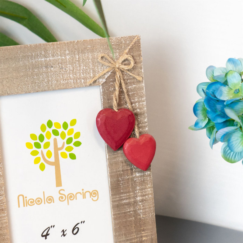 Nicola Spring - Rustic White Hearts Photo Frame - 4 x 6", Red, 17cm H x 22cm W x 10cm D