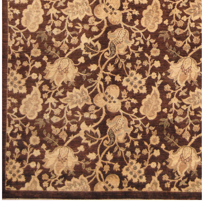 Tapis intérieur de laine brun/beige 7 pi 8 po x 9 po à la main one-of-kind noué la Aziz