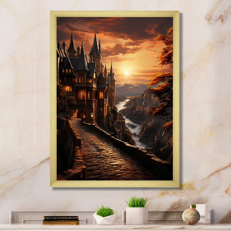 " Castles Sunset Citadel ", Gold Picture Framed, 32" H x 16" W x 1" D