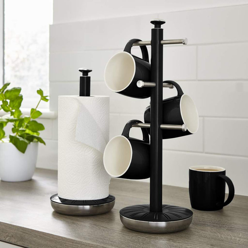 Swan SWKA1054BN Retro Towel Pole and Mug Tree, Black