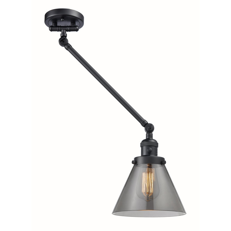 Lampe murale avec bras pivotant 1 lumière Cone, Fumé, Noir mat, Ampoule à DEL rétro de 3,5 W