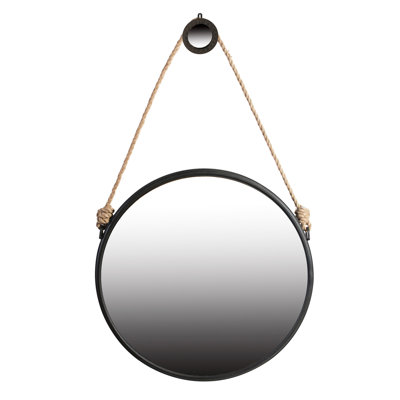 Stylish 29.5" Hanging Round Mirror With Black Frame And Long-lasting Rope For Bedroom Living Room Framed Strap Bathroom, & Space