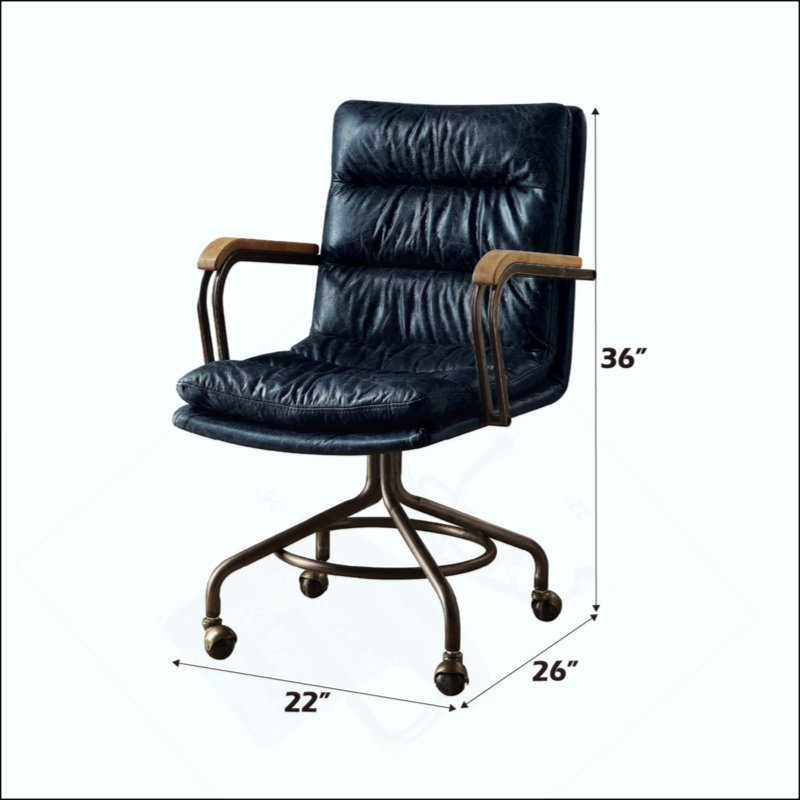 Chaise de bureau en cuir fleur, Bleu