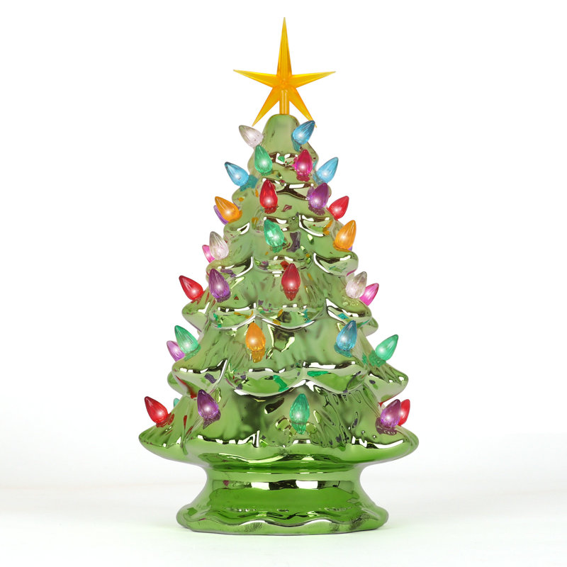 Arbre de Noël en céramique qui illumine un arbre de Noël rétro, Perle / olive
