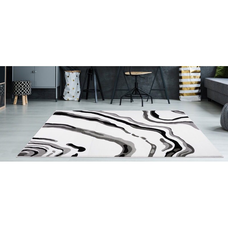 Tapis abstrait noir / argent Linnea, Rectangle 7'10" x 10'5"