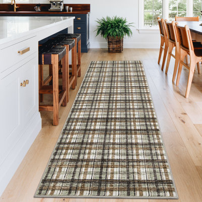 Plaid Machine Washable Runner Rugs 2x6 Farmhouse Hallway Rugs Non Slip Kitchen Runner Rugs Soft Ultra Thin Area Rugs for Bedroom Throw Rug for Entryway