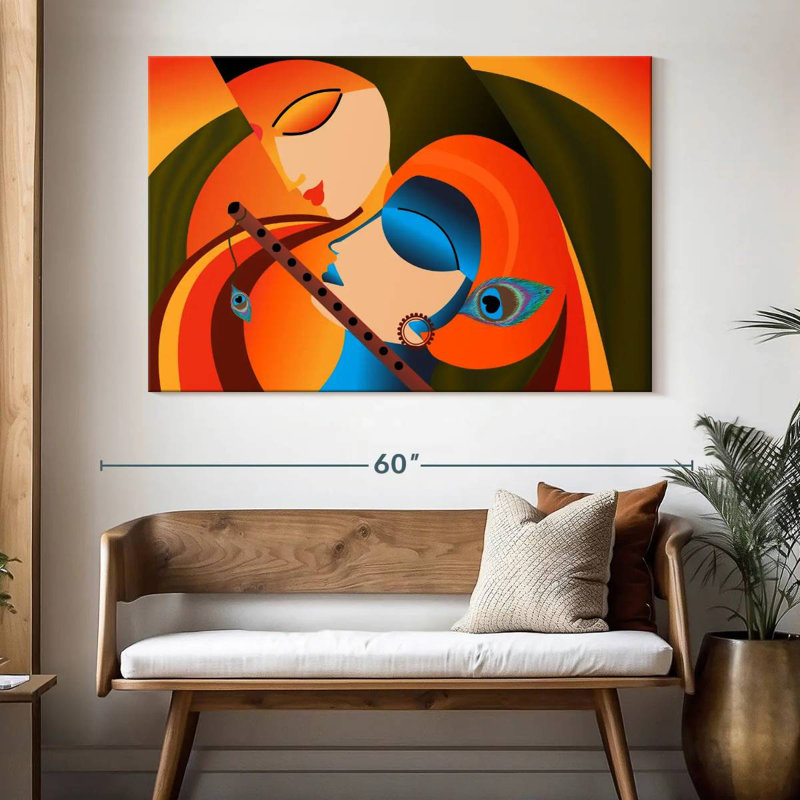Radha Krishna Madhubani sur impression sur toile, H 34 po x l 51 po x P 1,25 po