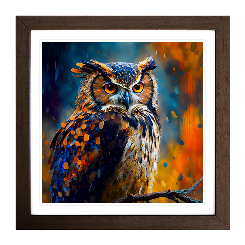 Owl Palette Knife Painting - Framed Print, Walnut