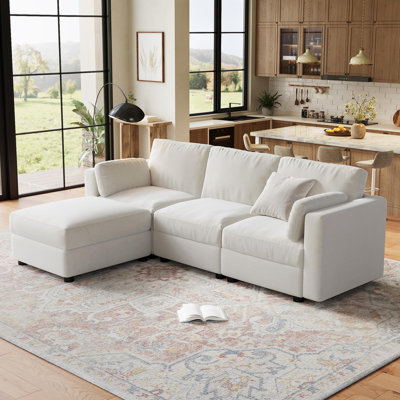 104” L-Shape Modular Sectional Sofa with Ottoman, 4-Seater Oversized Convertible Couch, Deep Seat Chenille