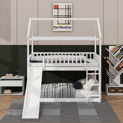 Lit superposé simple au-dessus d'un lit simple pour la maison avec glissière convertible et échelle