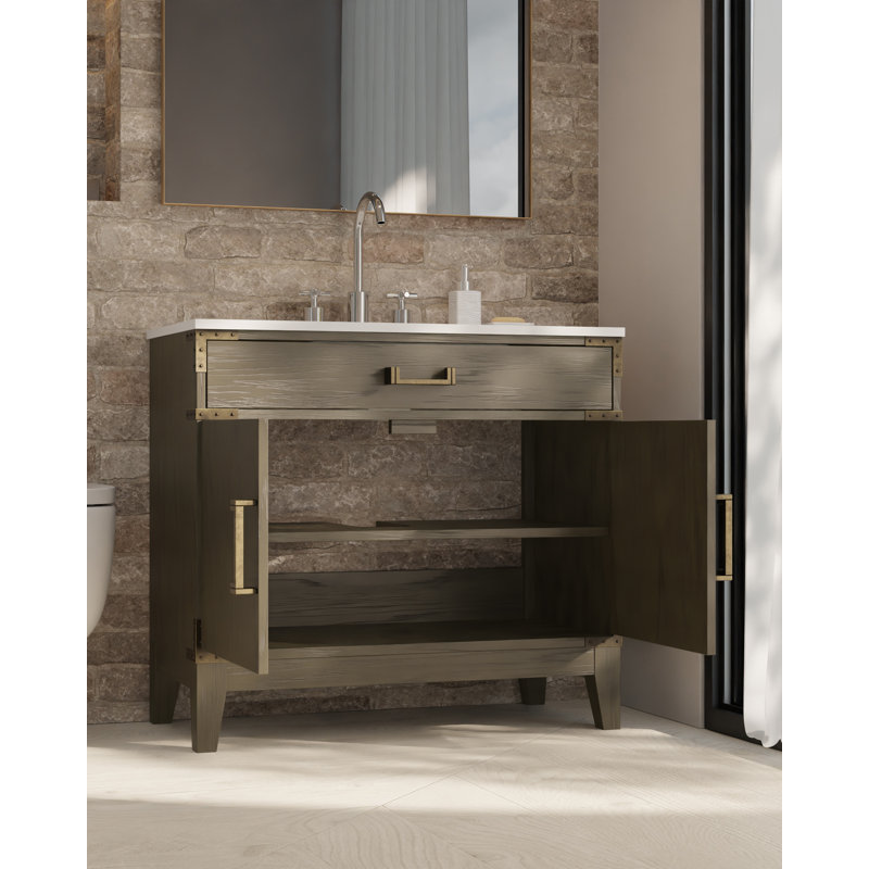 Meuble-lavabo simple en chêne l 36 po x P 22 po Laurel, Chêne brun