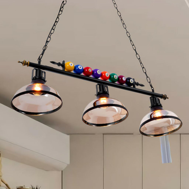 Black 3-head Billiards Pendant Light With Adjustable Height