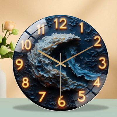 Unique Neon Clock Wall Art Home Decor Art - 12'' Modern Glass Wall Clock