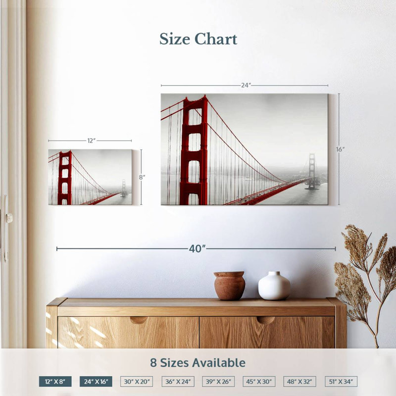 Lilie Golden Gate Bridge dans le brouillard, H 16 po x l 24 po