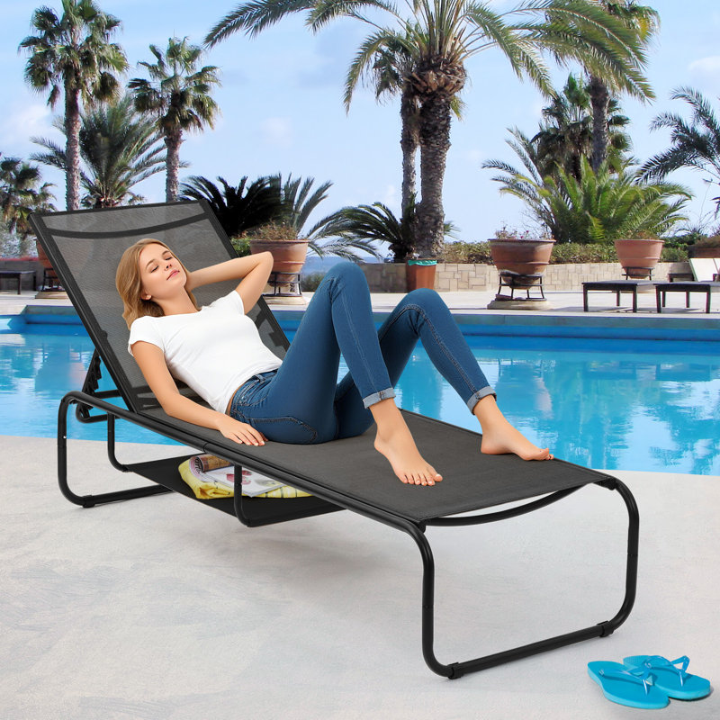 Outdoor Polyresin Chaise Lounge Chair, Black