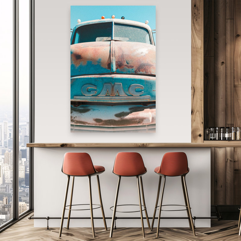 «Vintage Rusted Gmc Truck Classic Retro Traditional Traditional Tree Landscape», reproduction d'art mural, H 60 po x l 40 po